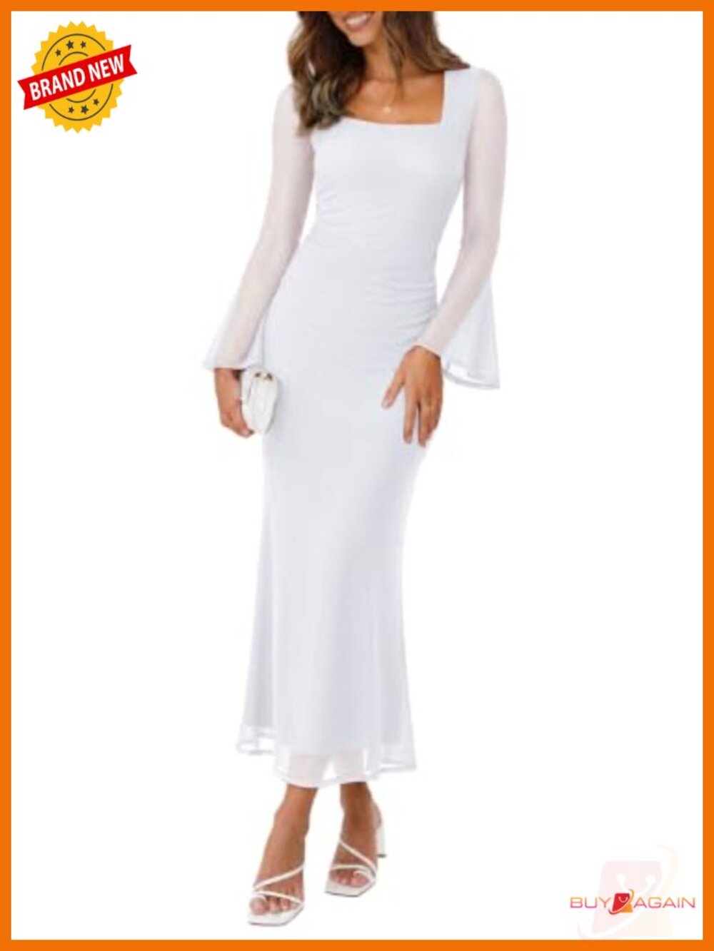 Sipaya Bodycon Maxi Dress Long Sleeve Square Neck Winter Wedding Guest